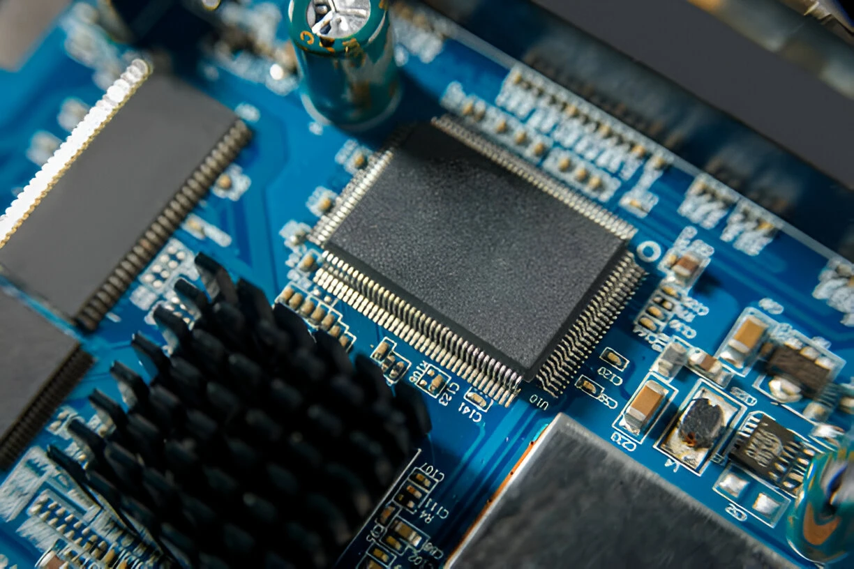 Blue PCB with electronic components